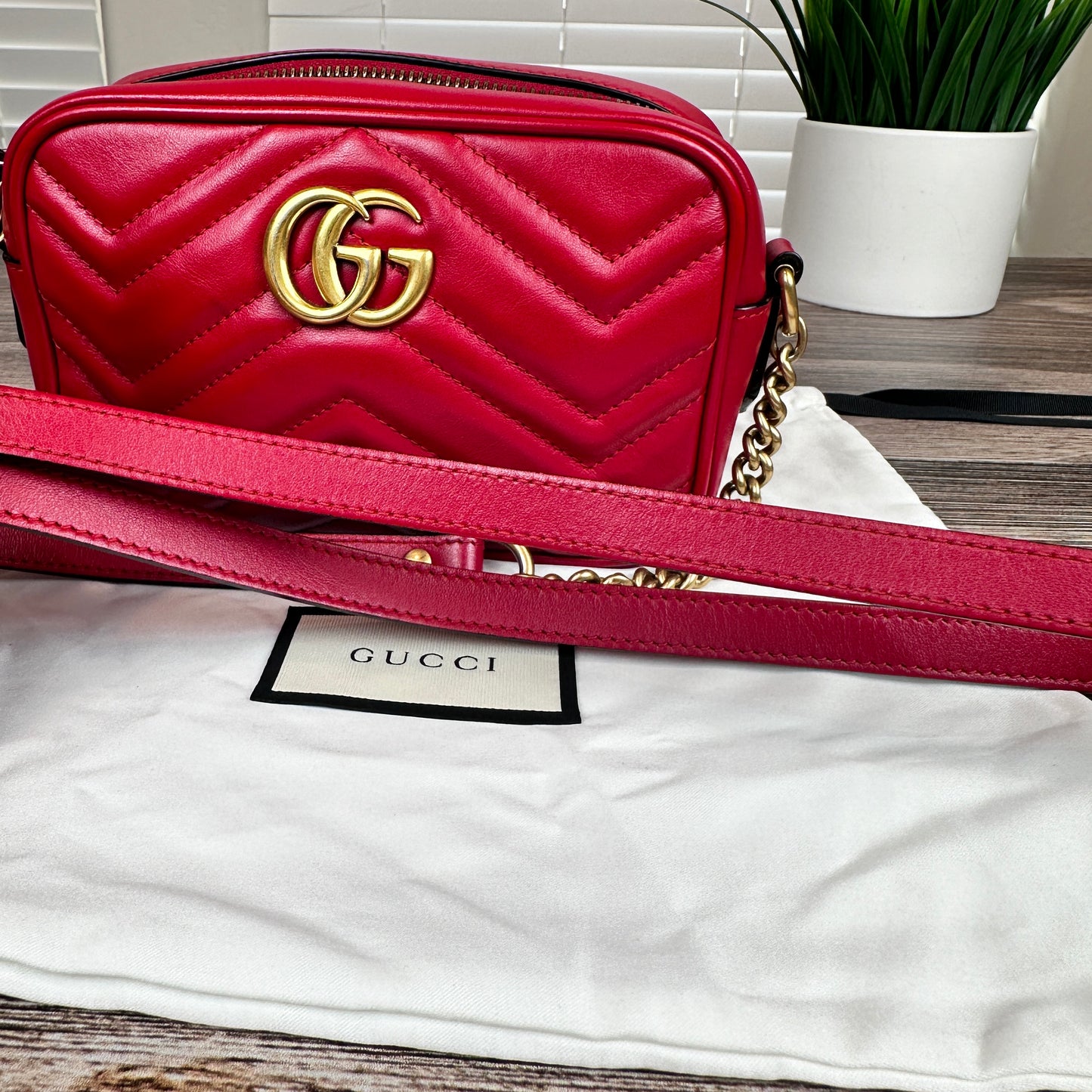 Gucci Calfskin Matelasse Mini GG Marmont Bag Red
