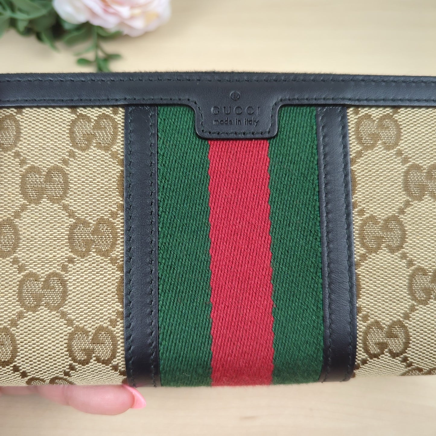 Gucci Original GG Web Zip Around Wallet