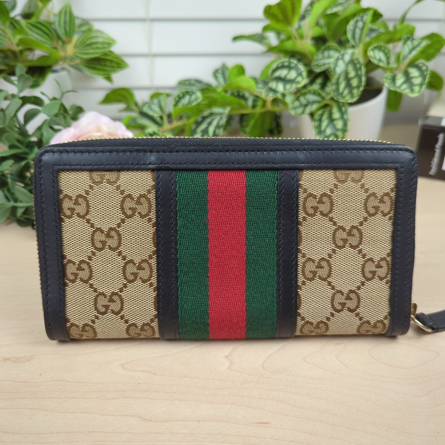 Gucci Original GG Web Zip Around Wallet