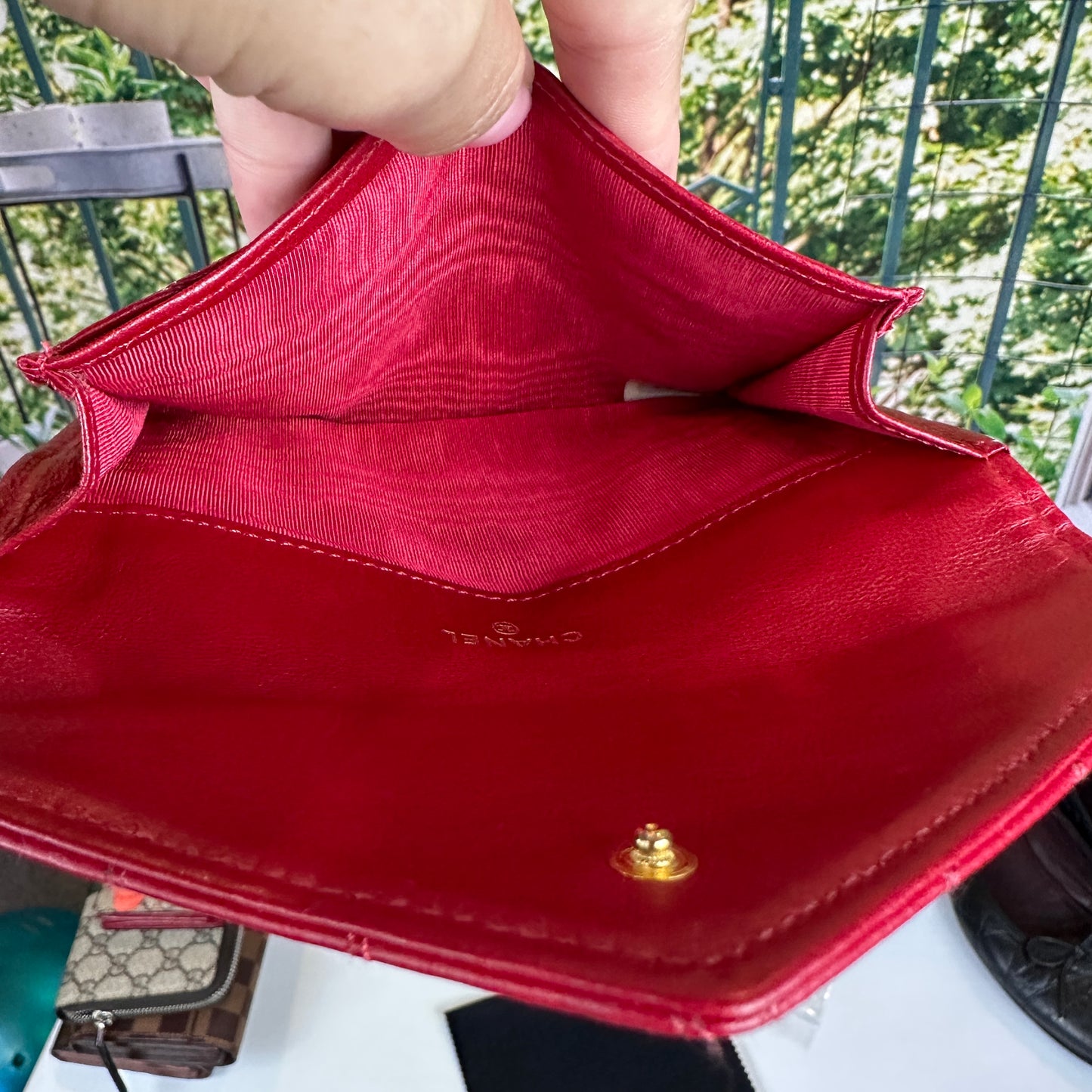 Chanel Red CC Wild Stitch Leather Card Holder