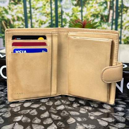 Chanel Tan Caviar Leather CC Compact Bifold Wallet