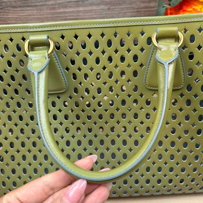 Prada Pistachio Green Saffiano Peforated Handbag