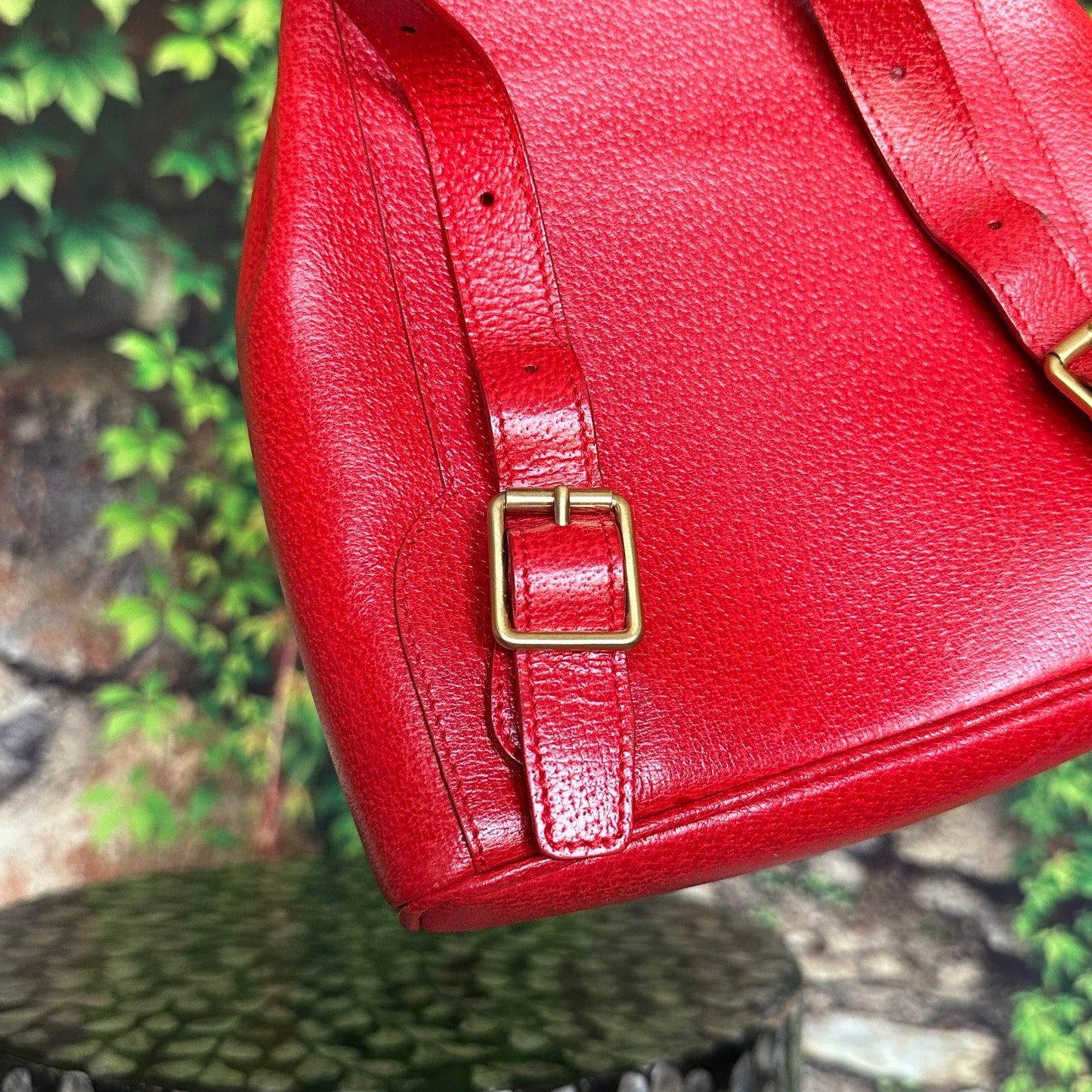 Gucci Red Bamboo Leather  Backpack