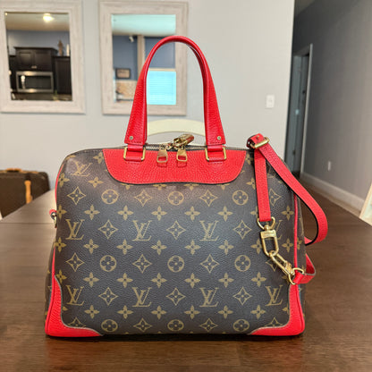 Retiro NM 2-Way Bag in Coquelicot Leather and
Monogram Canvas