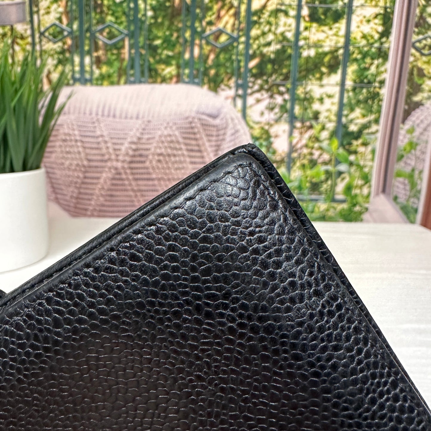 Chanel Black Caviar Leather Vintage Timeless CC French Wallet
