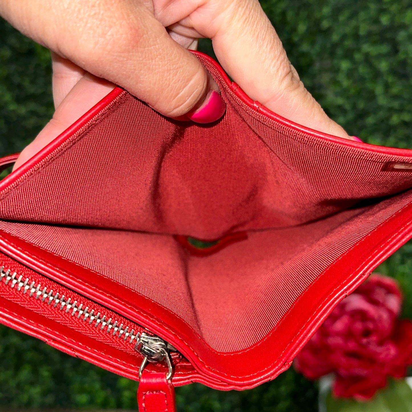 Chanel Red Quilted Leather CC French Wallet