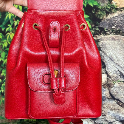 Gucci Red Bamboo Leather  Backpack