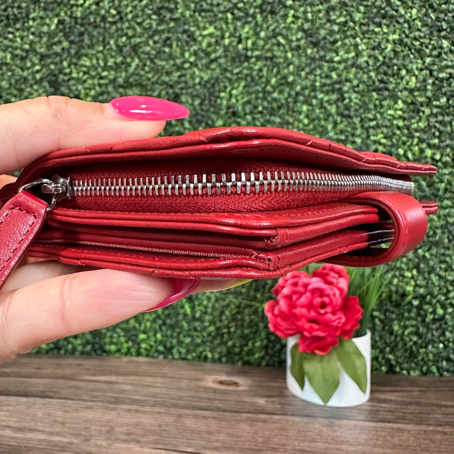 Chanel Red Quilted Leather CC French Wallet