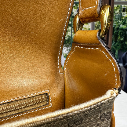 Gucci Micro GG Brown Coated Canvas Flap Crossbody Bag