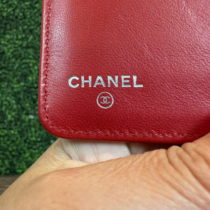 Chanel Red Quilted Leather CC French Wallet