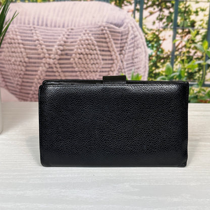 Chanel Black Caviar Leather Vintage Timeless CC French Wallet