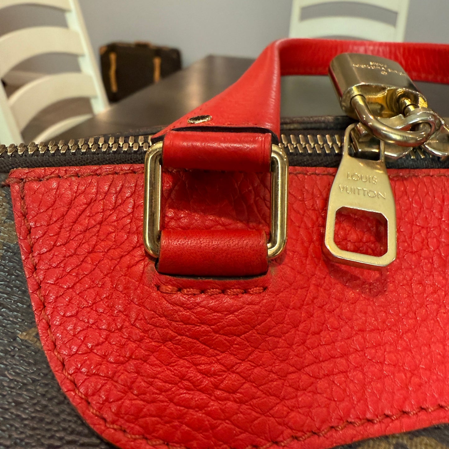 Retiro NM 2-Way Bag in Coquelicot Leather and
Monogram Canvas