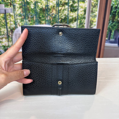 Gucci Junco Black Leather Folio Long Wallet