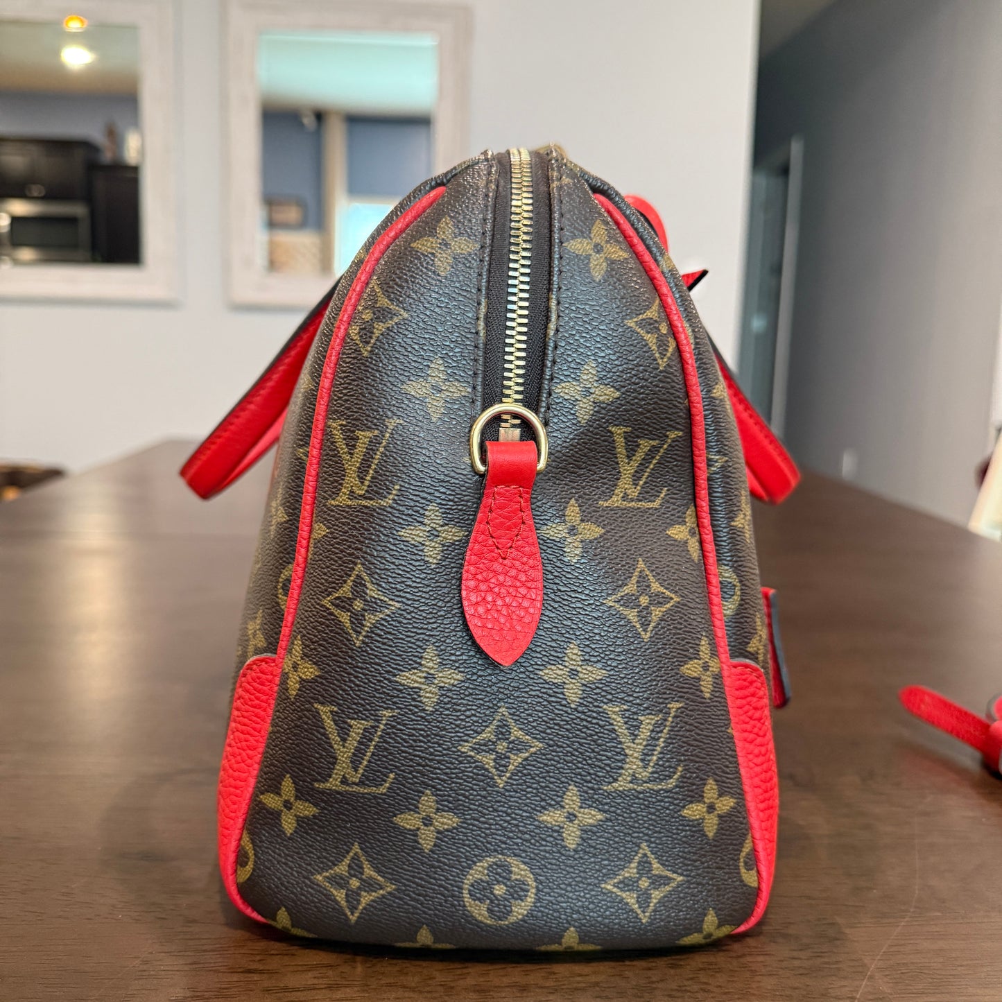 Retiro NM 2-Way Bag in Coquelicot Leather and
Monogram Canvas