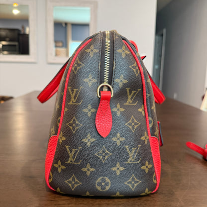 Retiro NM 2-Way Bag in Coquelicot Leather and
Monogram Canvas