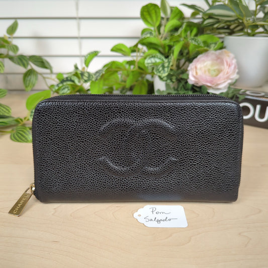 Chanel Caviar Timeless CC Zipped Wallet Black