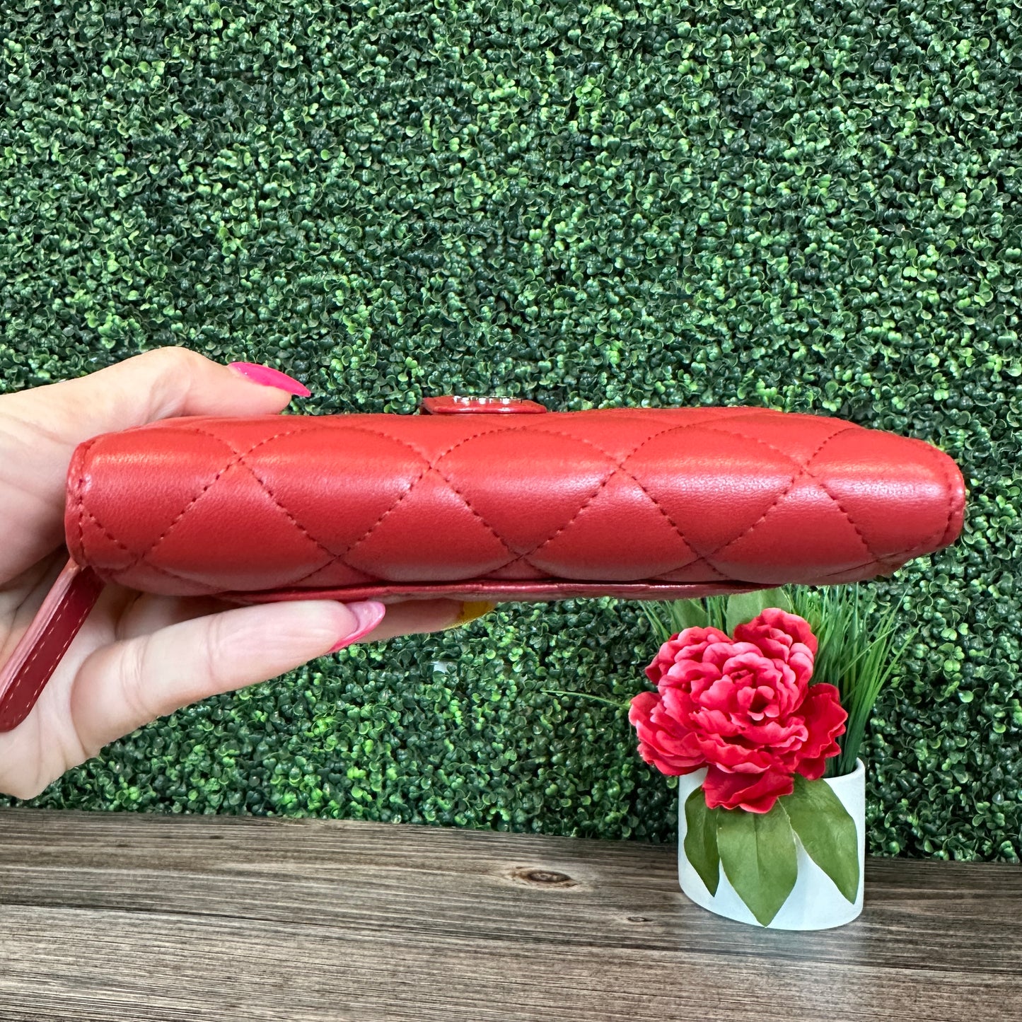 Chanel Red Quilted Leather CC French Wallet