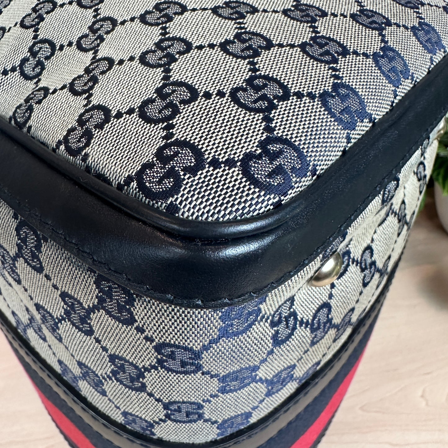 Gucci Original GG Canvas Medium Boston Bag Navy Blue