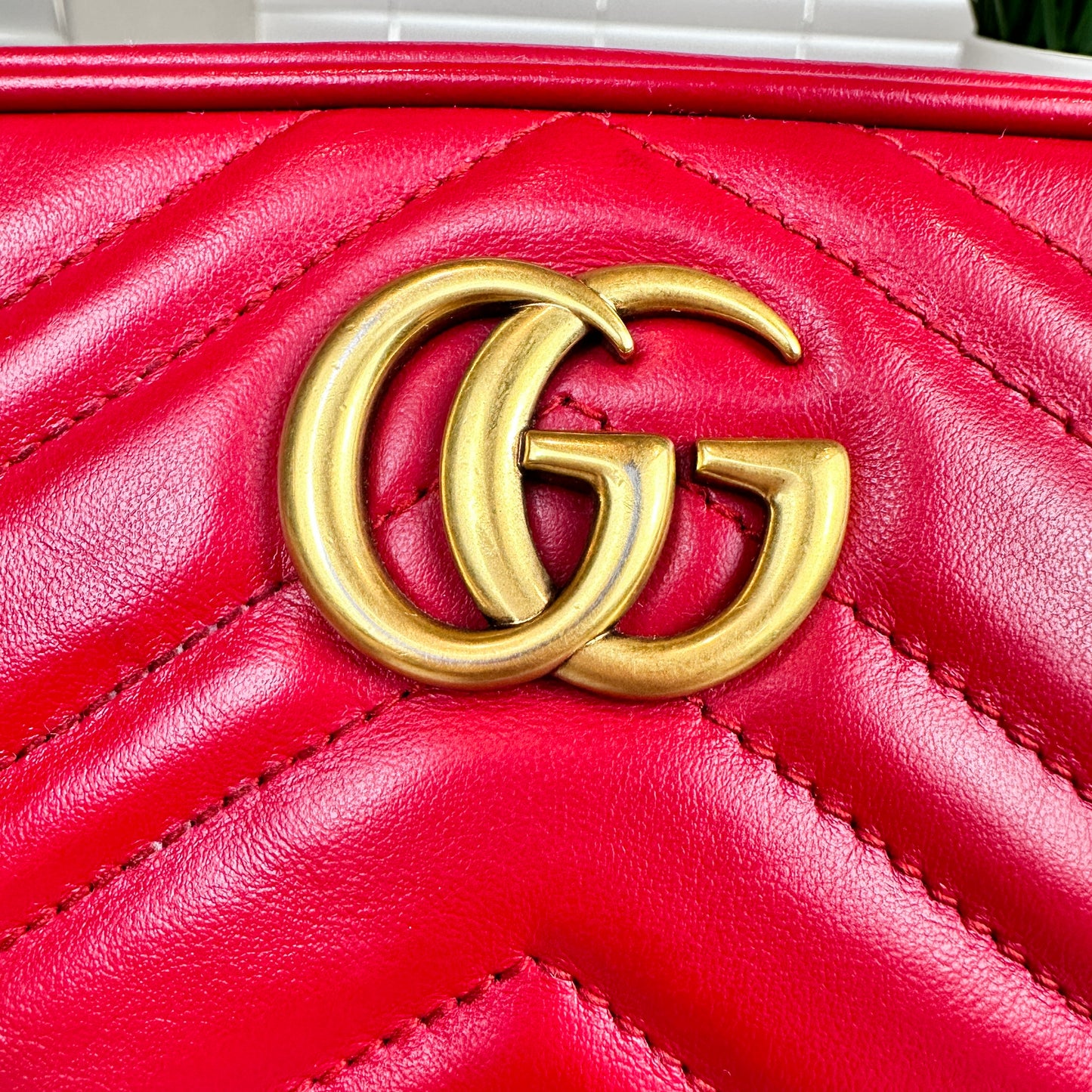 Gucci Calfskin Matelasse Mini GG Marmont Bag Red