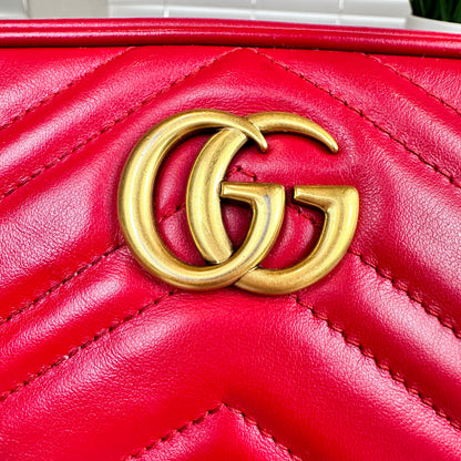 Gucci Calfskin Matelasse Mini GG Marmont Bag Red