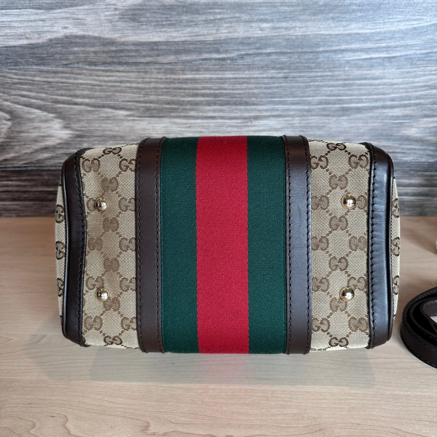 Gucci Original GG Small Boston Vintage Web Dark Brown