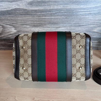 Gucci Original GG Small Boston Vintage Web Dark Brown