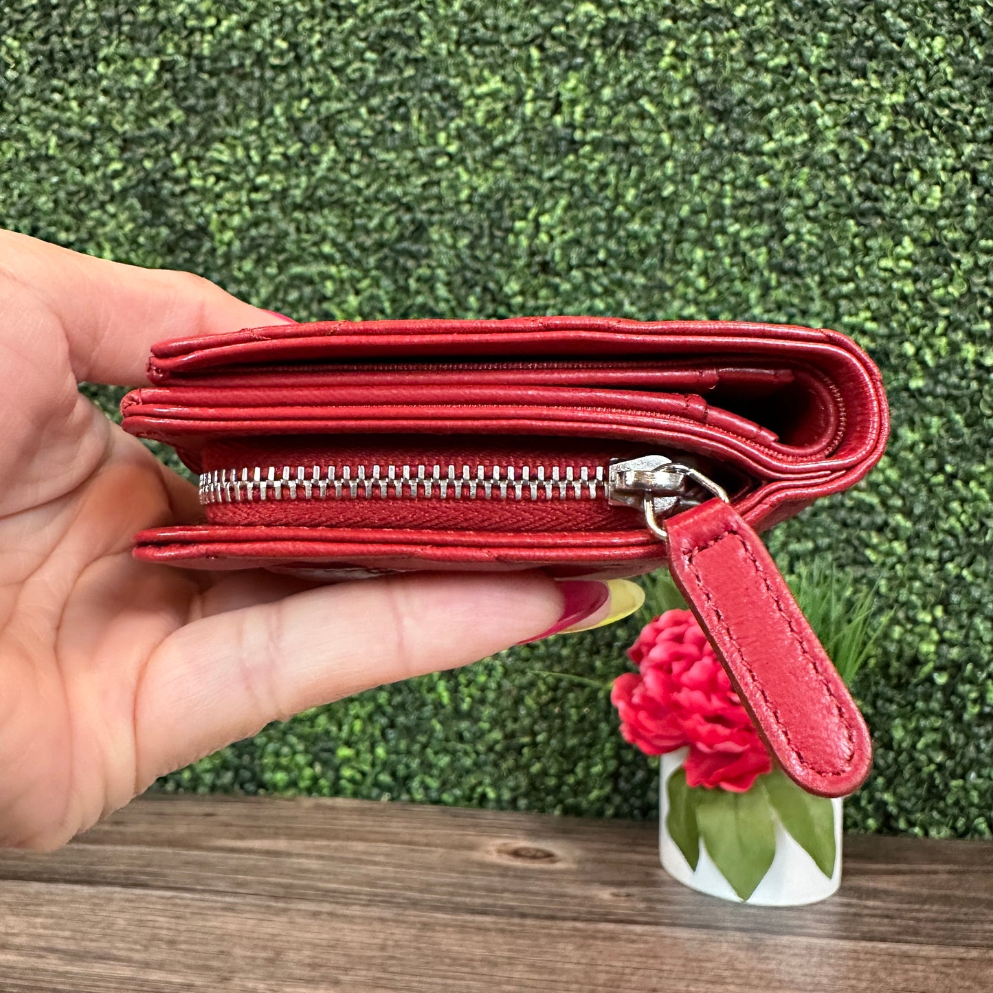 Chanel Red Quilted Leather CC French Wallet