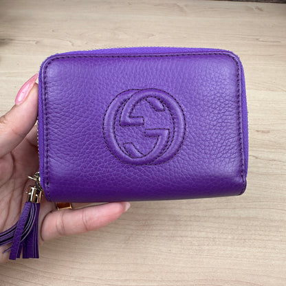 Gucci Purple Pebbled Leather Soho Zippy Compact Wallet