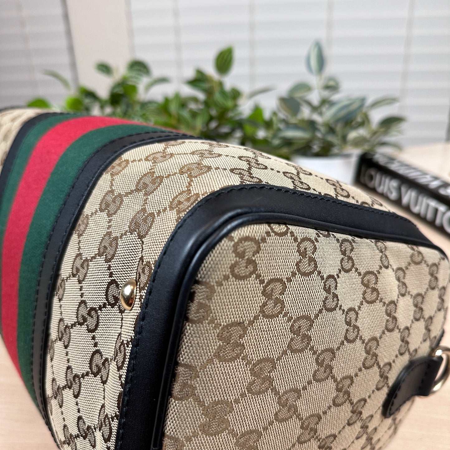 Gucci Original Boston Web  Black Leather