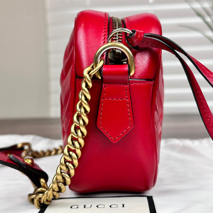 Gucci Calfskin Matelasse Mini GG Marmont Bag Red