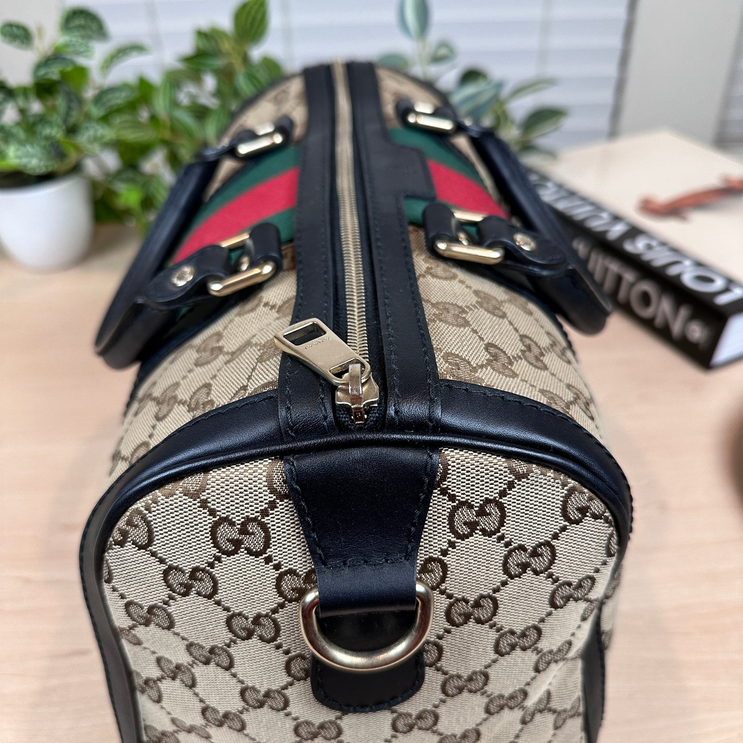Gucci Original Boston Web  Black Leather