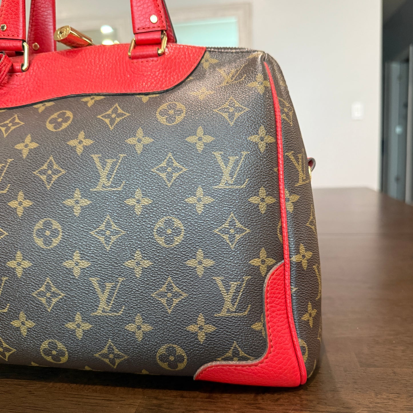 Retiro NM 2-Way Bag in Coquelicot Leather and
Monogram Canvas