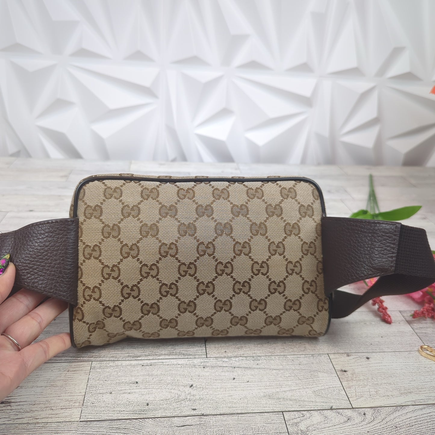 Gucci Original Monogram Belt Bag Dark Brown