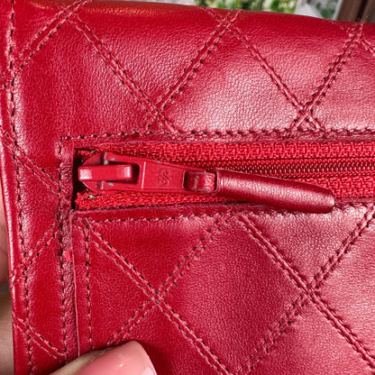 Chanel Red CC Wild Stitch Leather Card Holder