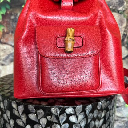 Gucci Red Bamboo Leather  Backpack