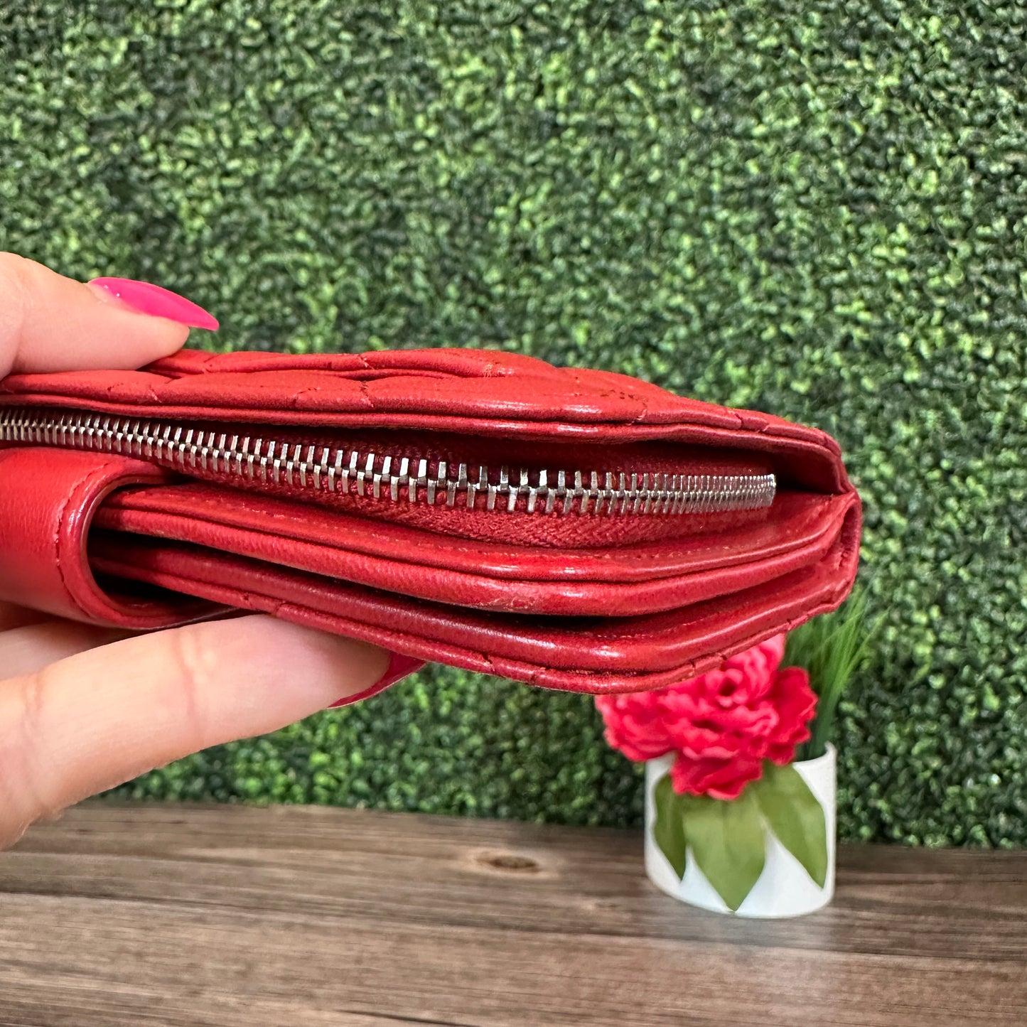 Chanel Red Quilted Leather CC French Wallet