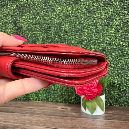 Chanel Red Quilted Leather CC French Wallet