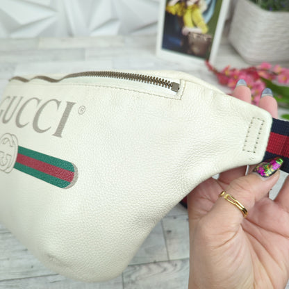 Gucci Large White Logo Print Bum Bag
