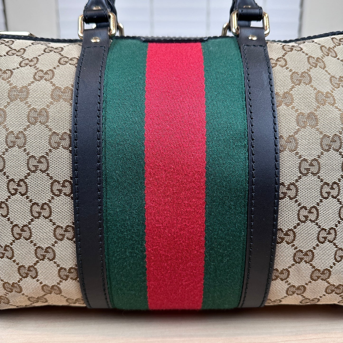 Gucci Original Boston Web  Black Leather