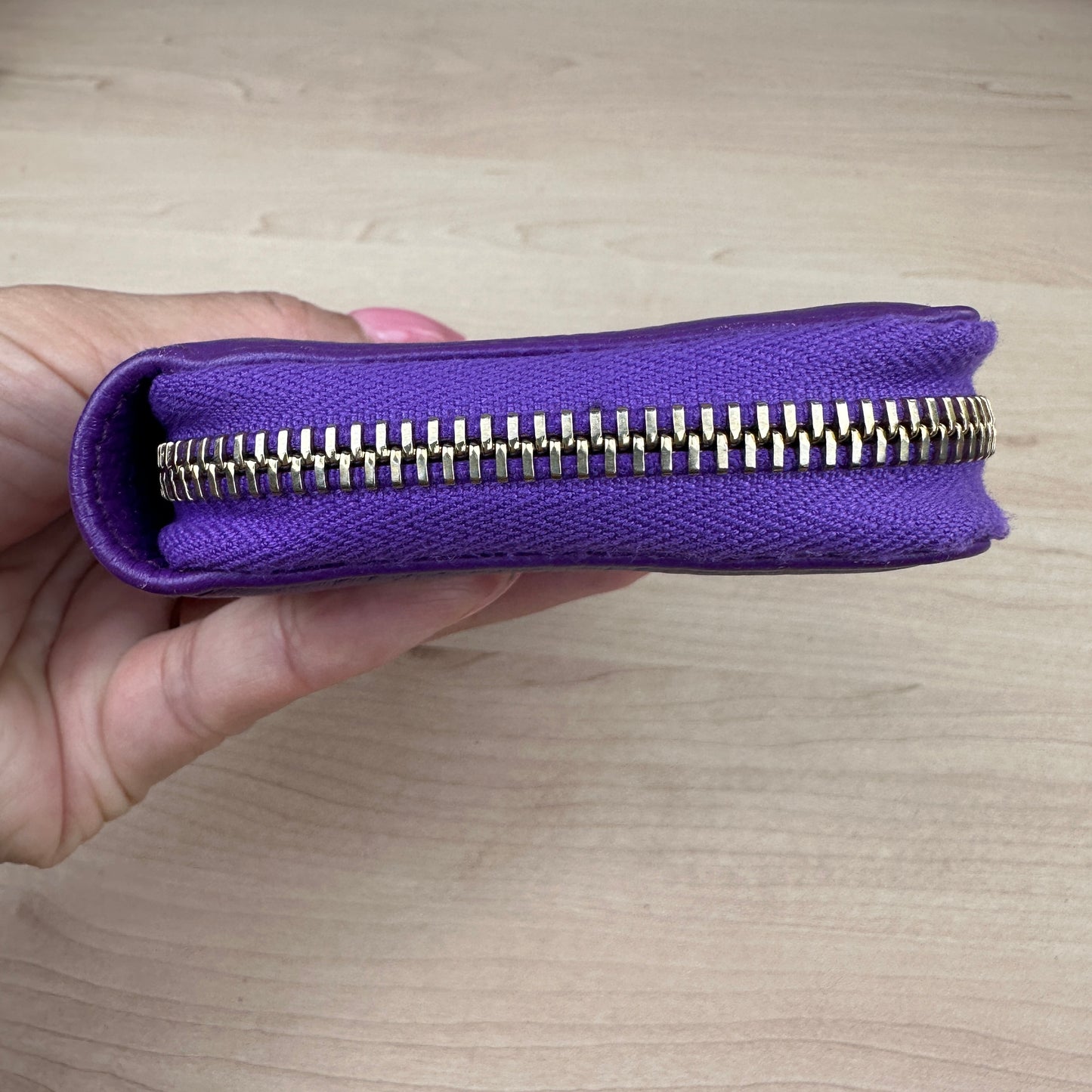 Gucci Purple Pebbled Leather Soho Zippy Compact Wallet