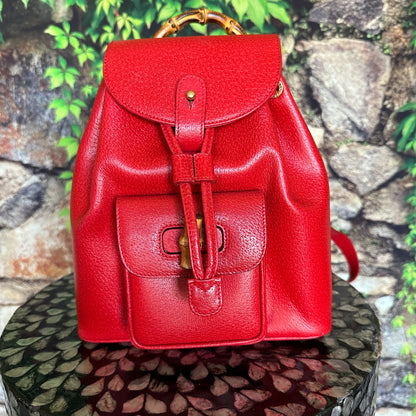 Gucci Red Bamboo Leather  Backpack
