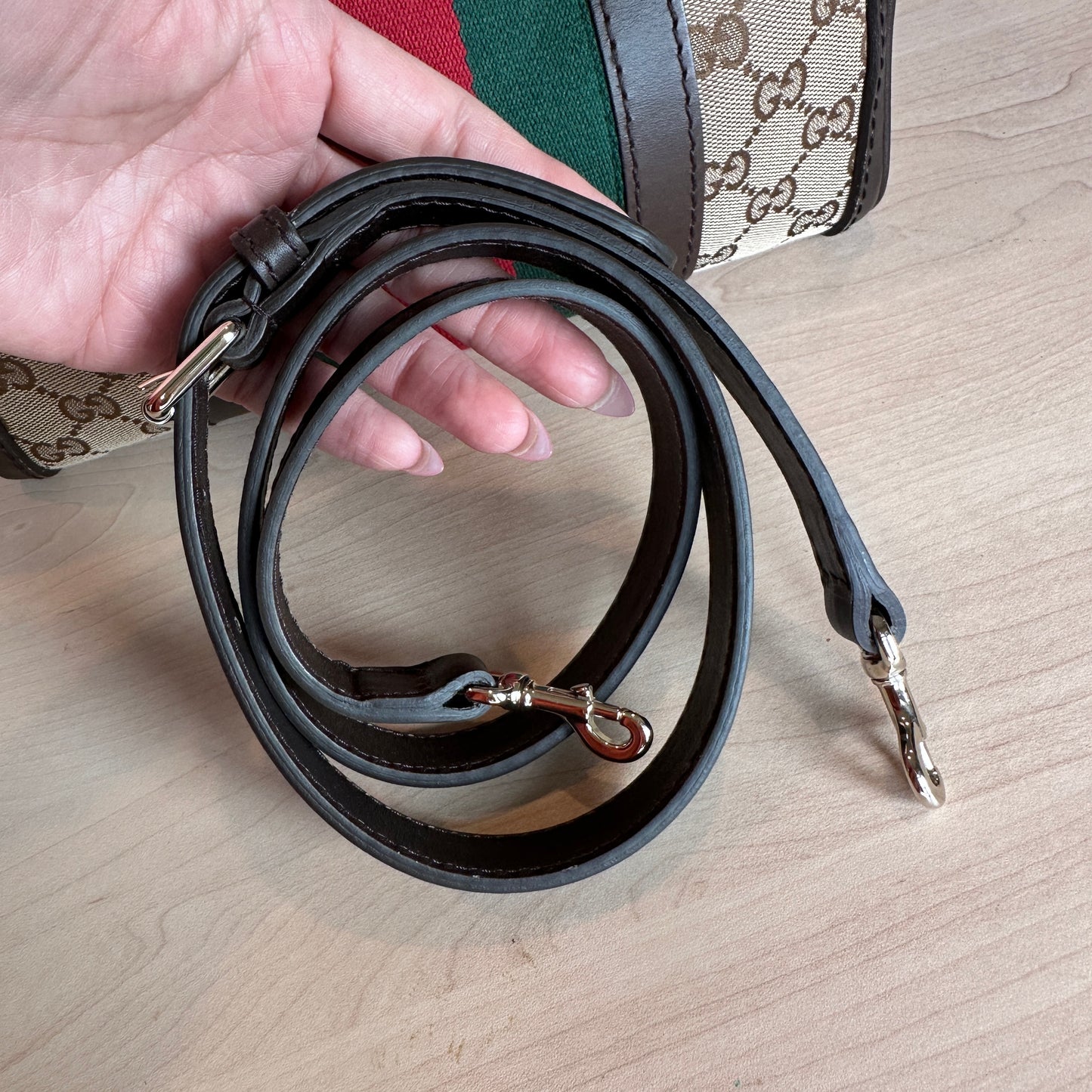 Gucci Original GG Small Boston Vintage Web Dark Brown