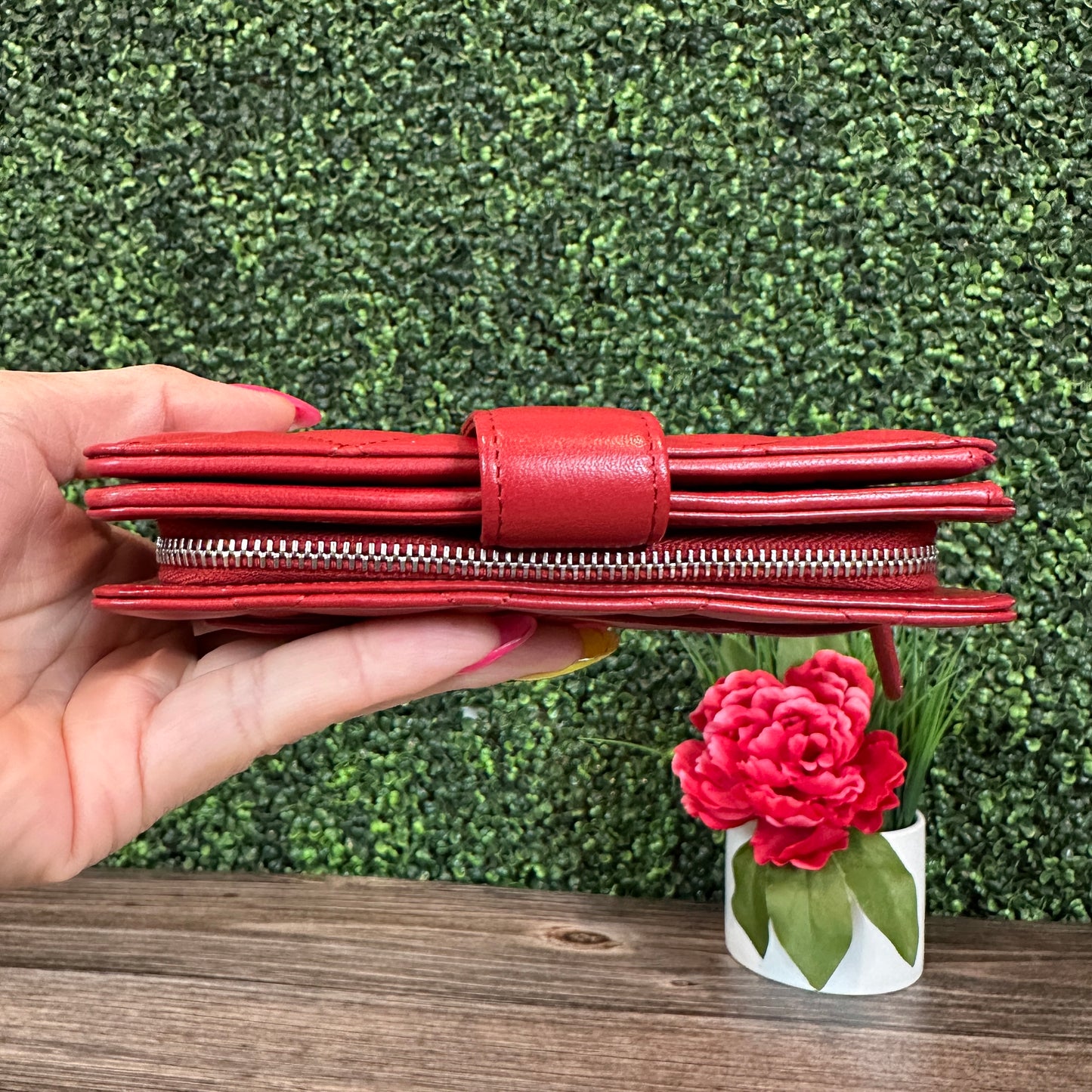Chanel Red Quilted Leather CC French Wallet