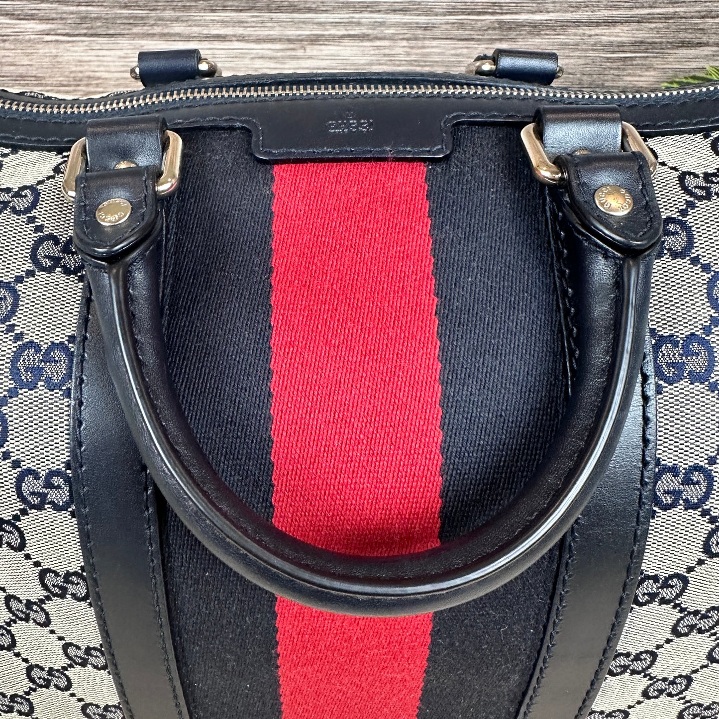 Gucci Original GG Canvas Medium Boston Bag Navy Blue