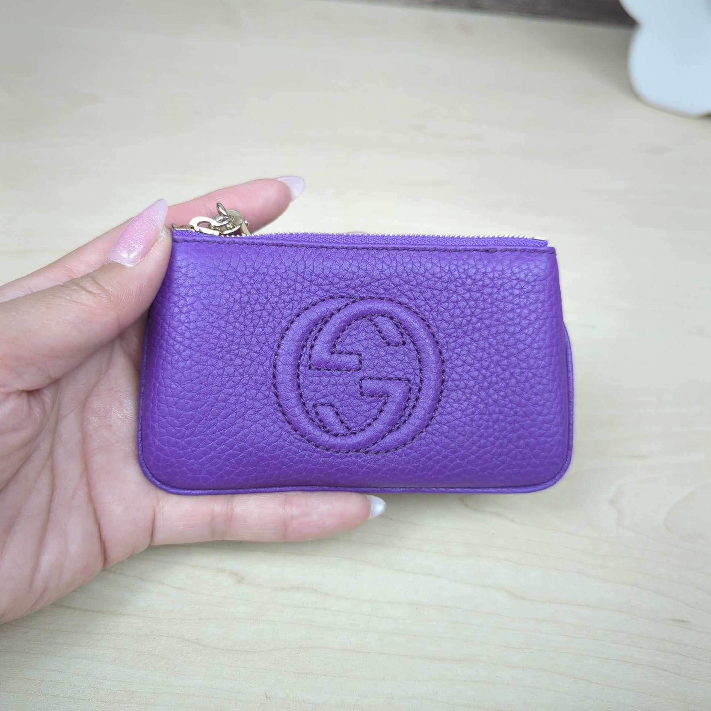 Gucci Purple Pebbled Calfskin Soho Key Case