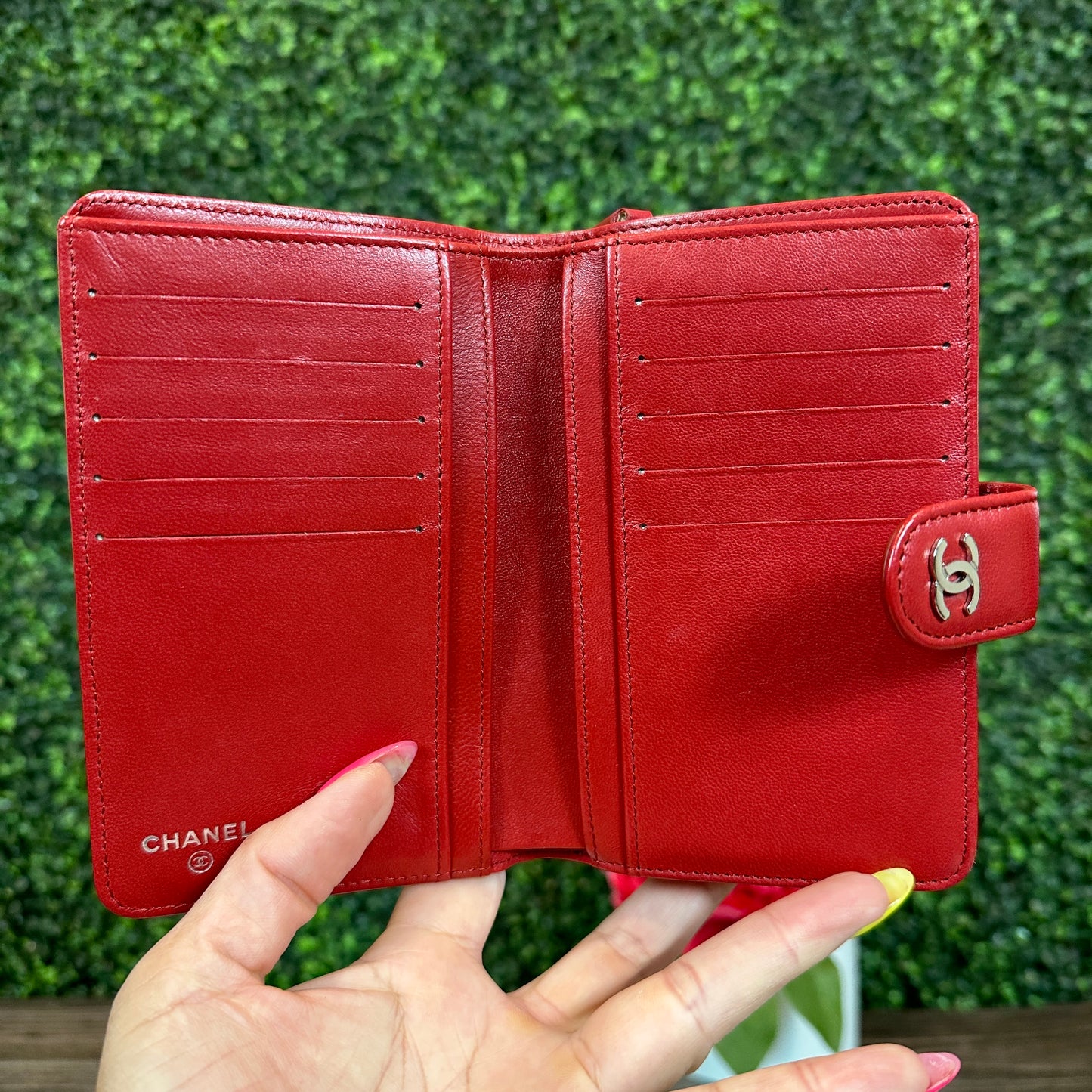 Chanel Red Quilted Leather CC French Wallet