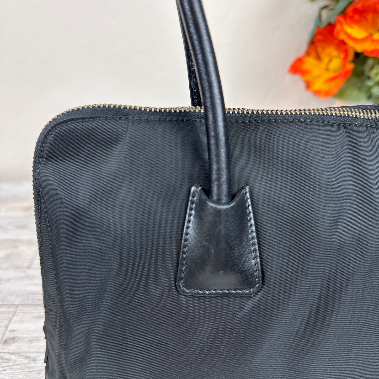 Prada Tessuto Nylon Calfskin Tote Black