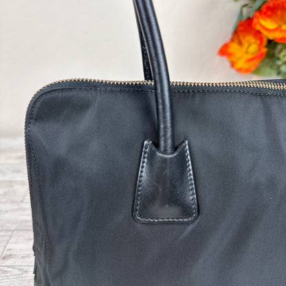 Prada Tessuto Nylon Calfskin Tote Black