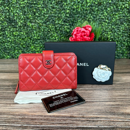 Chanel Red Quilted Leather CC French Wallet