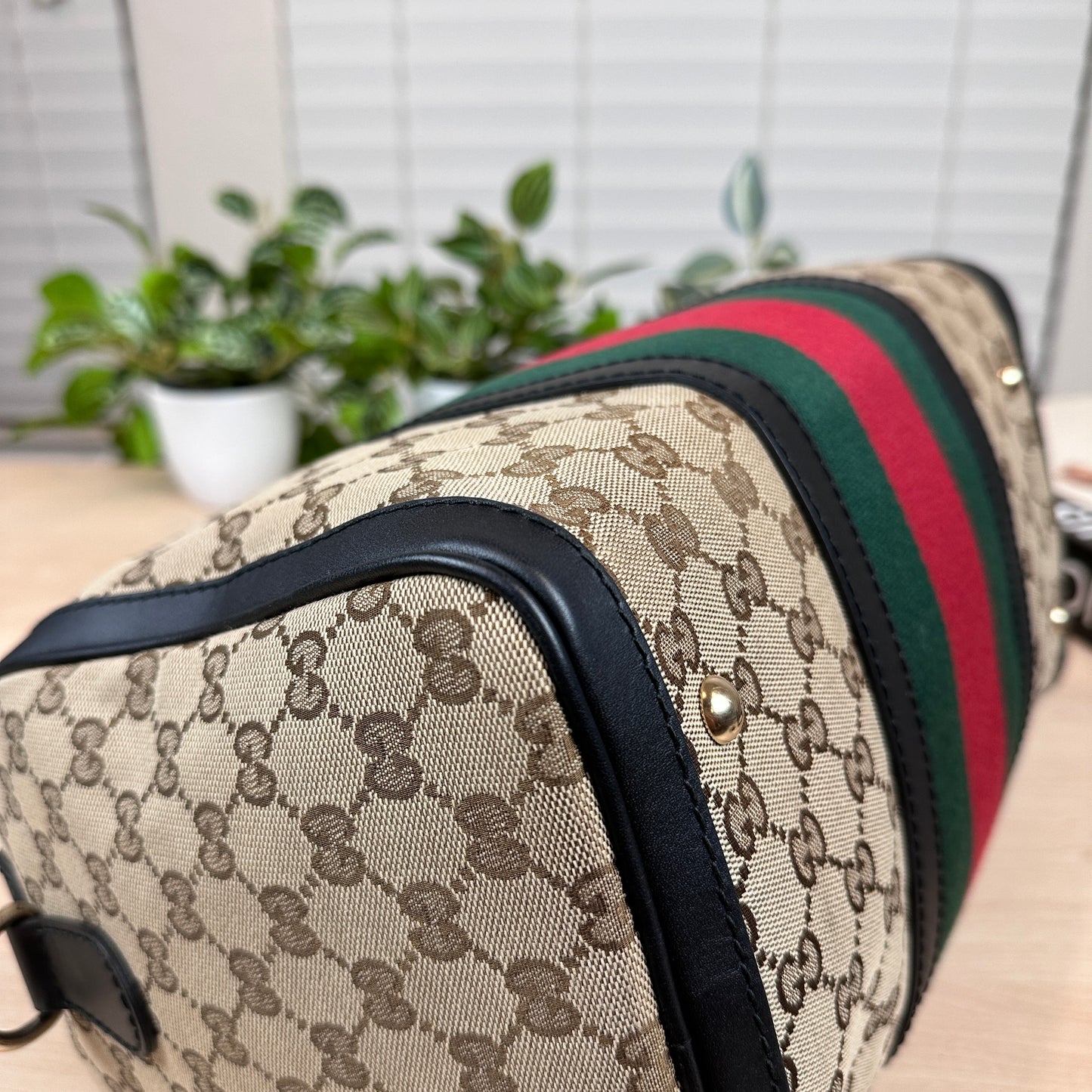 Gucci Original Boston Web  Black Leather